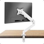 HILLPORT White Monitor Arm Single Desk Bracket for 17-34 inch LED LCD Screens, 360° Rotating Gas Spring Arm, 2 Optional Mounting Methods, VESA 75&100 mm and Weight 2-9KG M5W