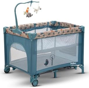Baybee Kids Foldable Playpen for Babies | Foldable Baby Activity Playards with Rocking Funcion, Hanging Toys with Music & Wheel Lock | Portable Baby Play Area Indoor Setup | Outdoor Play Pen for Baby 0-3 Years (Blue)