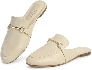 MUSSHOE Mules for Women Flats Comfortable Slip on Women Mules Backless Loafers,Beige pu 8.5