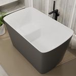 Mokleba 47" Lucite Acrylic Freestanding Bathtub，Square Shape Janpanese Soaking Tub with Seat Desgin,Toe-tap Chrome Right Drain, Slotted Overflow, cUPC Certified, 37° Gray