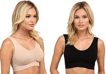 Marielle Super Comfort Bra, Women's Sports Bras Removable Pads Plus Size Sleep Bras for Girls in Yoga Bralette Leisure Stretch Crop Tops Vest 2/3 Pack (XXL, Black+Beige)