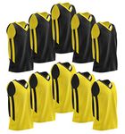 Pack of 10 Reversible Men's Mesh Performance Athletic Basketball Jerseys - Blank Team Uniforms for Sports Scrimmage Bulk, Black/Yellow, One Size