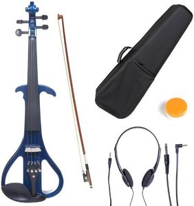 Cecilio CEVN-4BL Style 4 Silent Electric Solid Wood Violin with Ebony Fittings in Metallic Blue, Size 4/4 (Full Size)