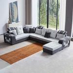 Torque - Bristol 12 Seater U Shape Sectional Fabric Sofa Set with 4 Puffy (Right Side, Dark Grey & Light Grey) | Couch for Living Room | 3 Years Warranty