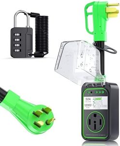 RV Surge Protector 50 Amp Waterproof, Upgraded 12000 Joules RV Power Protector （Safety-Certified）, RV Adapter Plug with Anti-Theft Cable Lock for Camper, Circuit Analyzer for Travel Trailers (Green)