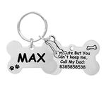 Jypr Customized Product's Jypr Customized Pet Id Tag Personalize Black Engraved Name Collar Tag For Your Loving Pet Dog, Cat, Puppy, Horse (Bone Shape 2 Mm Thick Tag With Little Bone Charm)