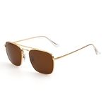 Retro Square Aviator Sunglasses Premium Glass Lens Flat Metal Eyewear Men Women (Gold/Brown)