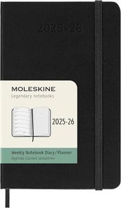 Moleskine Weekly Notebook Calendar 2025-2026, 18-Month Weekly Planner with Note Space, Hard Cover and Elastic Band, Pocket Size 9 x 14 cm, Black