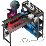 COMHOMA L Shaped Gaming Desk Corner with Desktop Charging Port, Home Office Desk with 4 Layers Shelves, Computer Desk with Monitor Stand, LED Lights Gaming Table - Black