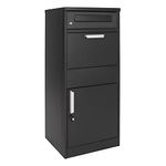 XPOtool Parcel Post Box Black 50 x 37 x 112 cm Freestanding Letter Box, Two Lockable Compartments, with Set of 2 Keys, Ensures Easy Parcel Delivery at Home, Drop Box, Outdoor Mailbox