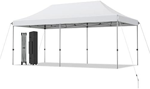 Tangkula 10 x 20 Ft Pop Up Canopy Tent, Easy Set-up Outdoor Tent Commercial Instant Shelter, Portable Folding Canopy Tent w/Wheeled Carry Bag, 3 Adjustable Heights, Guy Ropes & Ground Stakes (White)