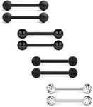 SCERRING 14G 9/16Inch 316L Stainless Steel CZ Nipple Ring Tongue Barbell Rings Bars Body Piercing Jewelry for Women 8PCS - Black