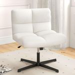 Giantex Criss Cross Chair, Faux Fur Armless Cross Legged Office Desk Chair No Wheels, Height Adjustable Computer Swivel Task Chair, Modern Wide Seat Boucle Vanity Chair for Home Office, White