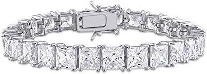 Abbie+Cleo 58 CT TGW Women's Cubic Zirconia Tennis Bracelet - Pulseras de Tenis Para Mujeres - 925 Sterling Silver - 6x6mm (Princess Cut - 7.25in Length)