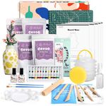 Caydo 2KG Air Dry Clay Pottery Kit for Beginners and Adults - DIY Craft Set with 5 Pottery Template Kit, Tools, Acrylic Paints, Varnish and Step-by-Step Guide - Ideal for Ceramic Kit and Gift