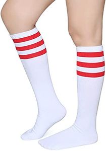 Pareberry Triple Stripes Soft Cotton Knee High Tube Socks for Men and Women (Red/White)