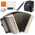 Hohner 3500GW Corona II G/C/F Diatonic Accordion - White Bundle with Hohner Bag, Strap, Mini Harmonica, Juliet Music Polish Cloth & Piano Key Stickers