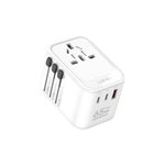 T Teclusive Universal Travel Adapter with Type C USB 65W Gan Charger | Worldwide Travel Adapter Converter Multi Socket Plug with PD QC Super Fast Charging | 2000w International Travel Charger Plug