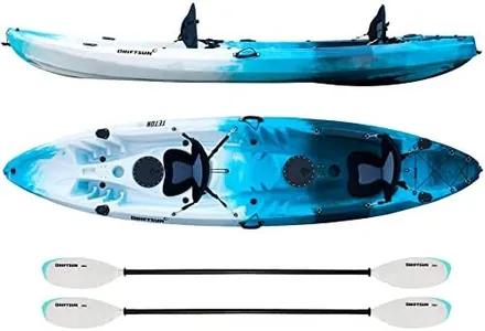 DRIFTSUN Teton 120 Hard Shell Kayak, 2 or 3 Person Sit On Top Fishing Kayak with 2 EVA Padded Seats, Includes 2 Aluminum Paddles and Fishing Rod Holder Mounts