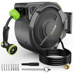 Narbell Retractable Garden Hose Reel 100 ft x 1/2", Heavy Duty Wall Mounted Water Hose Reel with 10+2 Patterns Hose Nozzle, Two Water Nozzles/Any Length Lock/Automatic Rewind/Swivel Bracket