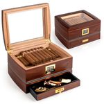 Marvero Cigar Humidors, Cedar Wood Humidor with Digital Hygrometer, Drawers, Humidifiers and Gold-Plated Hardwares. Cigar humidor Cabinet for Men Husband Father, 75 Cigars Capacity Ebony Color