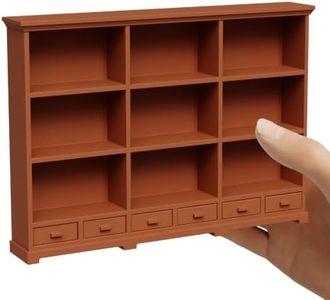 XYMTOY Dollhouse Bookshelf with Openable Drawers 1:12 Scale Brown