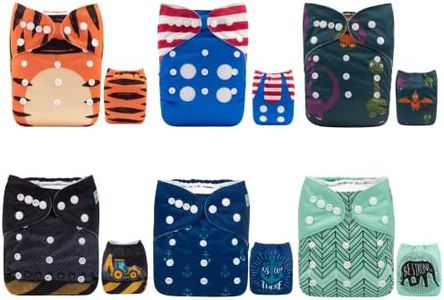 ALVABABY Baby Cloth Diapers 6 Pack with 12 Inserts One Size Adjustable Washable Reusable for Baby Girls and Boys 6DM59