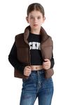 maoo garden Girls Winter Puffer Vest Faux-Down Short Cropped Lightweight Water-Resistant Big Girls Sleeveless Jacket Coffee 10Y