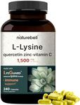 NatureBell L-Lysine 1,000mg Capsules + Quercetin 250mg with Vitamin C and Zinc, 240 Count | Free Form Amino Acids, L Lysine Complex | Immune Support, Lip & Skin Health Supplement