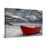 Startonight Canvas Wall Art Red Boat on the Beach Surreal Sky Large Framed 80 x 120 CM