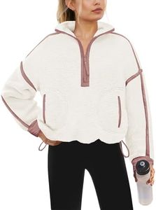 Yanekop Womens Quarter Zip Pullover Oversized Sherpa Sweatshirt Fuzzy Fleece Jacket Half Zip Pullover Fluffy Outerwear(Apricot Beige,M)