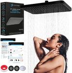 SparkPod 12 Inch Black Rain Shower Head - Ceiling or Wall Mount Rainfall Shower Head - Large Coverage Showerhead - Brass Ball Joint with 360° Adjustment - 1-Min Install (Midnight Black Matte)