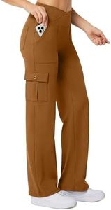 Casei Women's Wide Leg Yoga Pants with 6 Pockets Stretchy Cargo Work Dress Pants High Waisted Travel Scrub Trousers,Dark Coffee(2XL)