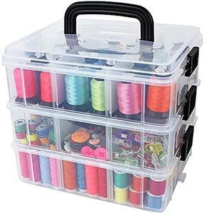 Bins & Things Stackable Storage Container with 18 Adjustable Compartments - Clear - Sewing Box & Craft Storage / Craft Organizers and Storage - Bead Organizer Box / Art and Crafting Supply Organizer, Lego Organizers and Storage