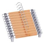 Ganpati Hangers Eco Friendly 100-Pack Natural Finish Wooden Pant Skirt Hangers with 2-Adjustable Anti-Rust Clips (100)