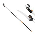 Fiskars 2-in-1 Extendable Tree Pruner and Pole Saw (Extends 7.9-12 feet) with Rotating Head, Pruning Stik Model with15-Inch Double-Grind Saw Blade, and Double Locking System