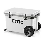 RTIC 52 Quart Ultra-Light Wheeled Hard Cooler Insulated Portable Ice Chest Box for Beach, Drink, Beverage, Camping, Picnic, Fishing, Boat, 30% Lighter Than Rotomolded Coolers, White & Grey