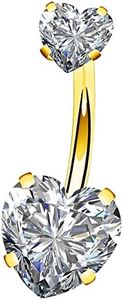 OUFER 14G Surgical Steel Faceted Heart Cubic Zirconia Gold Navel Rings Belly Button Rings