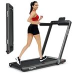 GYMAX Under Desk Treadmill, Folding 2 in 1 Electric Running Walking Machine with Smart App Control, Remote, Bluetooth Speaker & Dual LED Screen Monitor, Portable for Home Gym Small Apartment (Black)