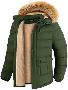 GEEK LIGHTING Men's Hooded Warm Coat Waterproof Casual Winter Parka Jacket Sherpa Lined Mens Long Jacket with Fur Hood Army Green XX-Large