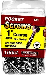 Milescraft 5201 Wood Pocket Hole Screws - #7 x 1" Pan Head with Coarse Thread (100pc.), Torx Drive Self-Tapping, For Indoor Use