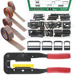 Keadic K990 50 Pcs 2.54mm Pitch Dual Rows IDC Sockets Assortment Kit 10 16 20 26 Pin Female Header IDC Cable Connector and with Rainbow Color Flat Ribbon Cable and IDC Crimp Tool