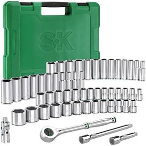 SK 3/8" Drive Socket Set with 160-P Ratchet, 55-Piece, SAE & Metric, SuperKrome Finish, Preminum CR-V Construction, with Storage Suitcase