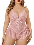 Avidlove Plus Size Women's Lingerie Lace Babydoll Chemise One Piece Teddy Plus Honeymoon Outfits Dusty Pink