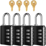 LOFICOPER Outdoor Combination Padlock, 4 Digit Combination Lock with Key, Heavy Duty Weatherproof Gym Locker Lock with 2 Keys, for Fence, Case, Toolbox, 4 Pack, Black