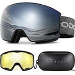 Odoland OTG Ski Goggles Set with Detachable Lens, Interchangeable Lens, Anti-Fog 400 UV Protection Snow Goggles for Men and Women, Helmet Compatible BS