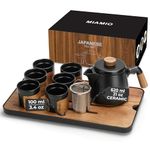 MIAMIO - Japanese/Chinese Tea Set 6 x 100 ml/Asian Tea Pot 620 ml with Tea Infuser, Traditional Japanese Tea Cups Set for Tea Lovers/Men/Women (Black)