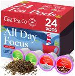 Gya Tea Co All Day Focus Tea Pods Tea Gift Set (24 ct) - Tea K Pods Assorted Tea Variety Pack with Earl Grey, Black, Green & Jasmine Green Tea 4 Flavors - Tea Lovers Get Well Gifts for Refresh