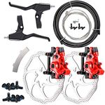 Farbetter Bike Disc Brake Kit, Including Front and Rear Caliper, Brakes Cables, Brake Levers, 160mm Rotor, With Cable End Tips Caps, Mechanic Tool-Free Pad Adjuster for Mountain Bike, Fixed Gear Bike, MTB, BMX (Red)