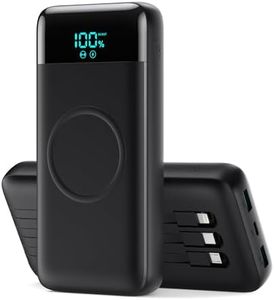 Batterie Externe sans Fil 26800mAh avec 3 Câbles, 7 en 1 Power Bank Induction à Charge Rapide 25W PD3.0+QC4.0, Chargeur Portable Wireless 6 Sorties Compatible avec iPhone 16/15/14 Huawei Samsung-Noir